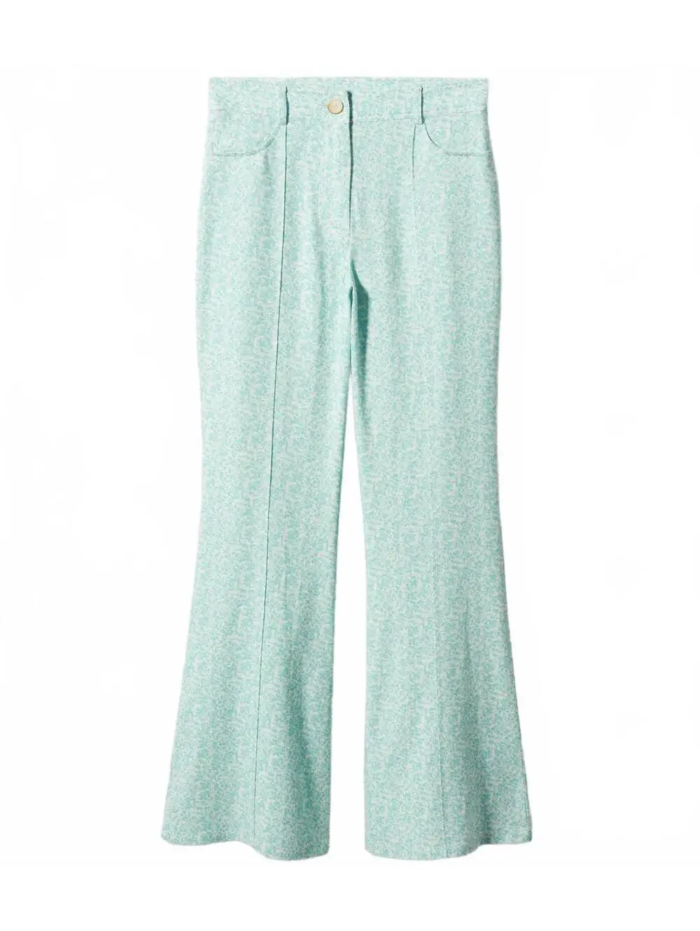 Mango Floral Linen-Blend Flare Pants Turquoise NWT Size 2/XS